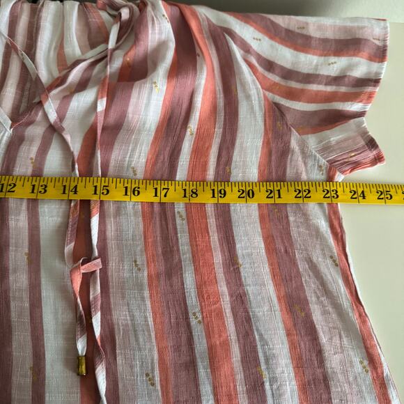 Alex & Parker Size 1X Top Pink Striped Gold Specks Flutter Sleeve Ruffle Neck - Picture 12 of 13